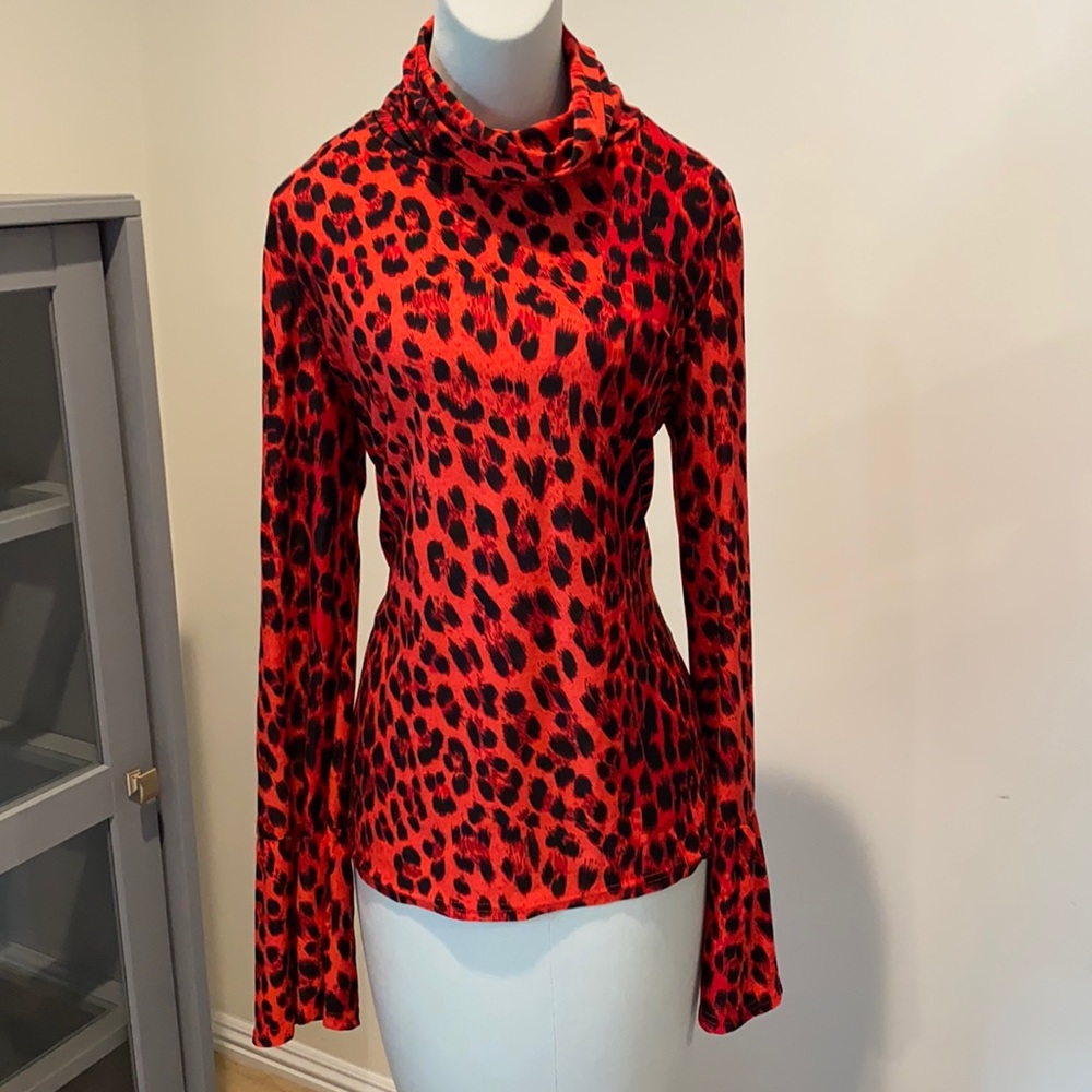 Red Cheetah Bell-Sleeve Top